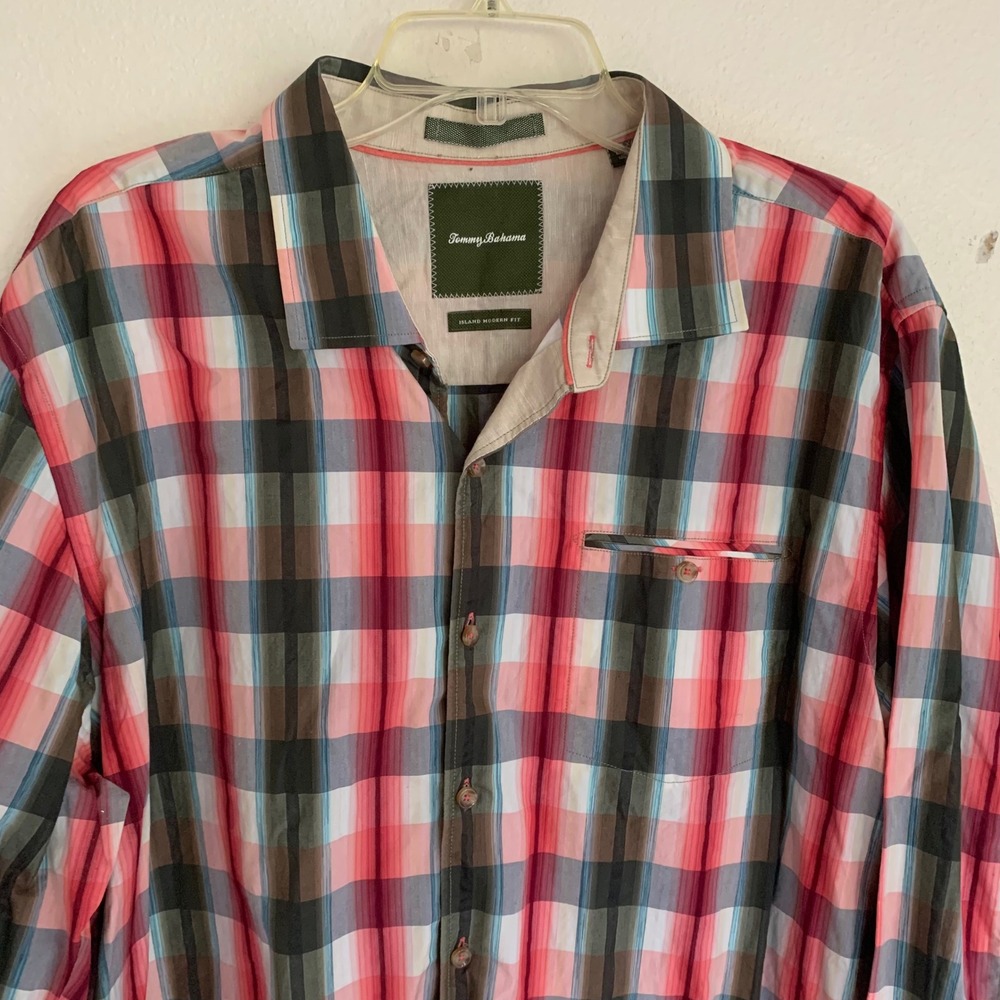 Tommy Bahama XLX/TGT Tall Shirt Multicolor Island Modern Fit Plaid Button Front